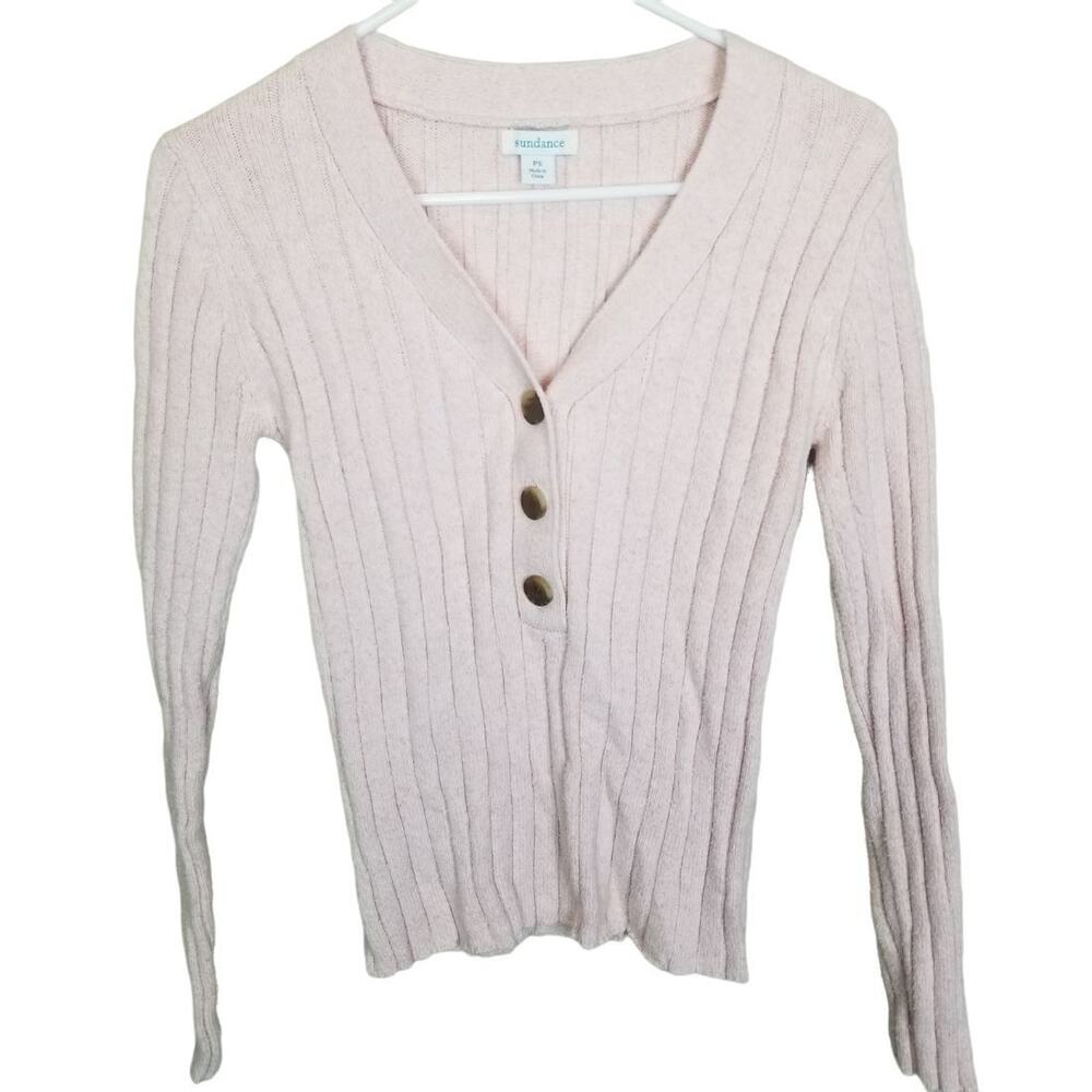 Sundance Womens Silk Blend Ribbed Henley Sweater Sz PS Minimalist Stretch Preppy